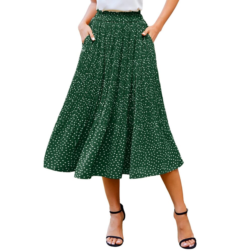 2917 Skirt High Waisted Boho Skirts A-Line Calf Length Pleated Skirt